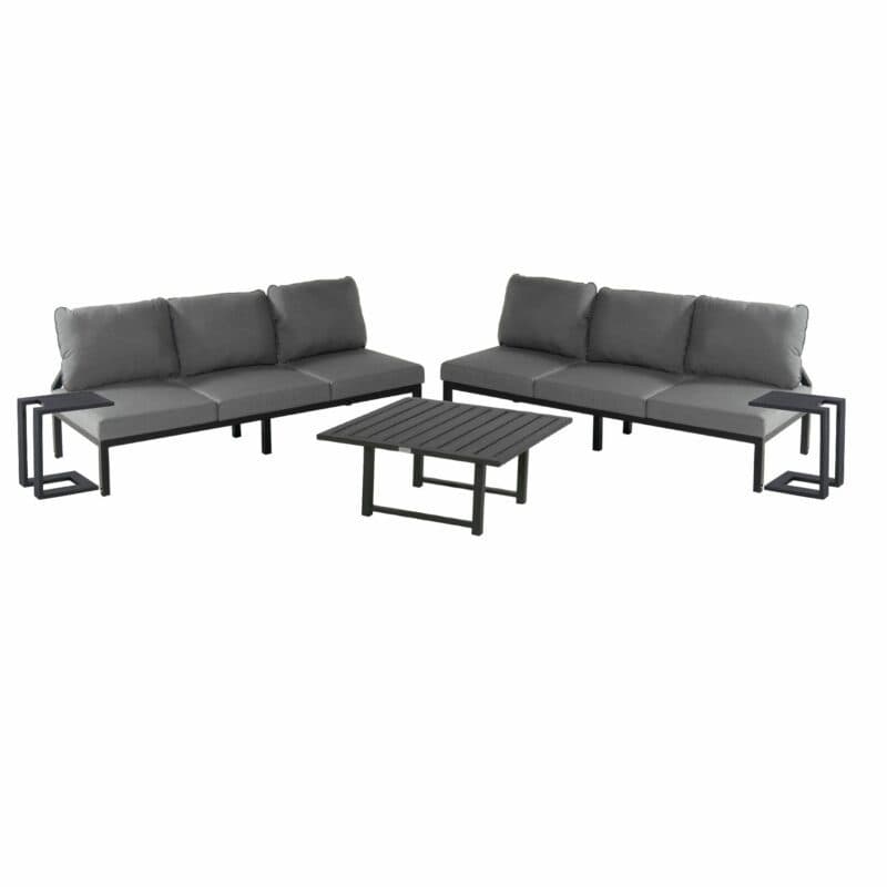 Hartman "Marie" Loungeset mit Bank/Liege, Gestell Aluminium schwarz, Polster Sunbrella mid-grey, Kaffeetisch und Beistelltisch "Tim"