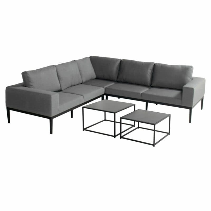 Hartman "Sven" Loungeset 3-tlg. , Alu schwarz, Bezug Sunbrella Mid Grey QuickDry mit Kaffeetischen "Marie"