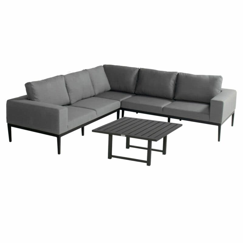 Hartman "Sven" Loungeset 3-tlg. , Alu schwarz, Bezug Sunbrella Mid Grey QuickDry mit Kaffeetisch "Tim"