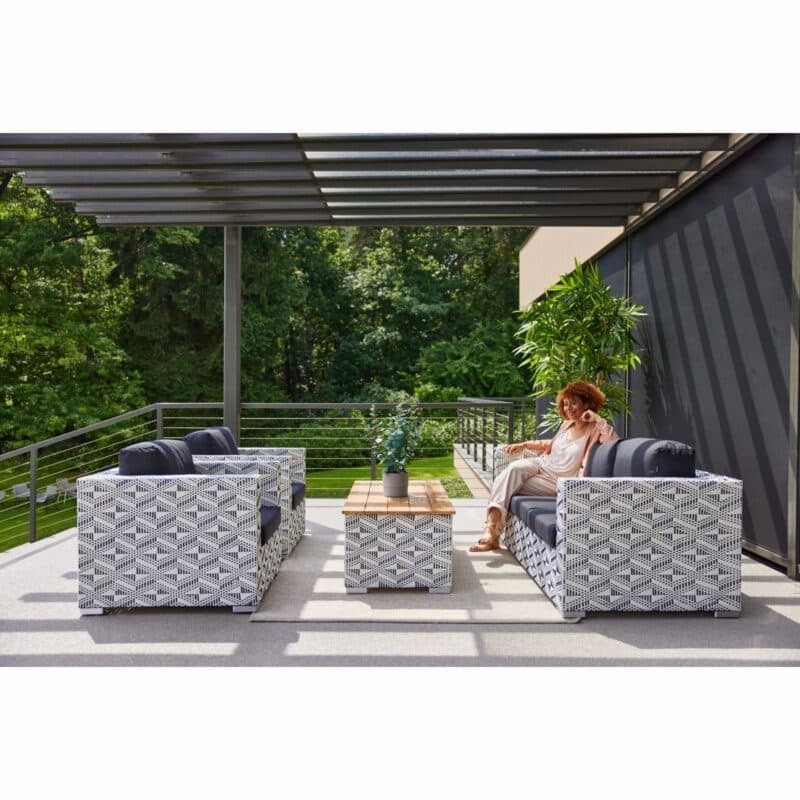 Hartman "Maledives" Loungeset, Untergestell Alu, Kunststoffgeflecht schwarz-weiß, Kissenset schwarz
