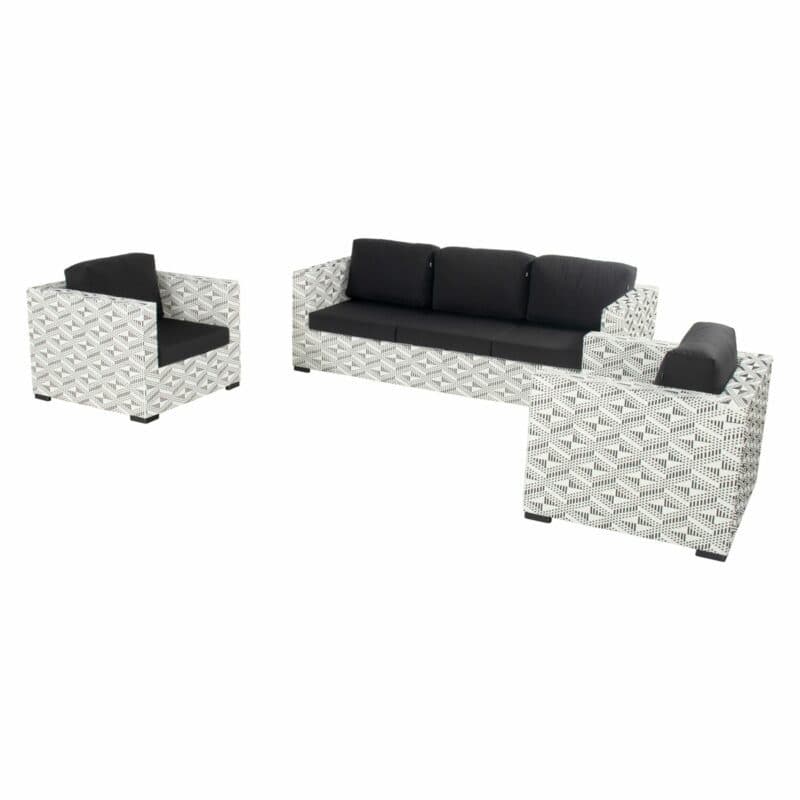 Hartman "Maledives" Loungeset, Untergestell Alu, Kunststoffgeflecht schwarz-weiß, Kissenset schwarz