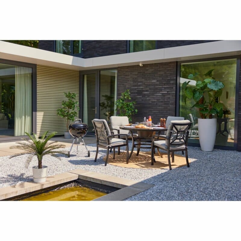 Hartman "Rosario" Gartentisch und Stapelsessel, Aluminium-Guss riven grey