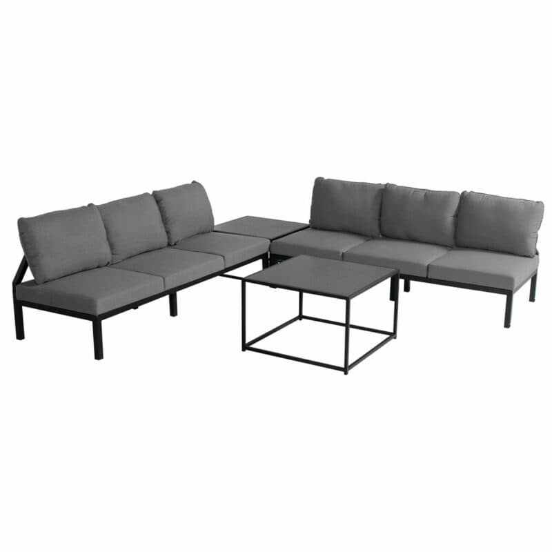 Hartman "Marie" Loungeset mit Bank/Liege, Gestell Aluminium schwarz, Polster Sunbrella mid-grey und zwei Kaffeetischen