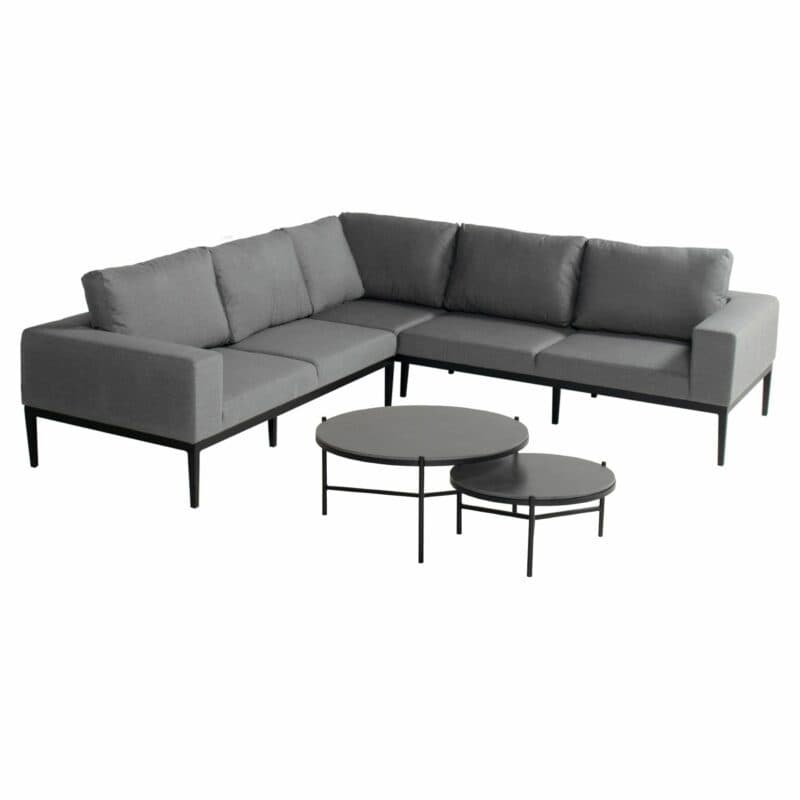 Hartman "Sven" Loungeset 3-tlg. , Alu schwarz, Bezug Sunbrella Mid Grey QuickDry mit Kaffeetisch-Set "Carson"