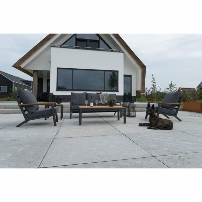 Lesli Living "Donnan" Loungeset, Gestelle Aluminium charcoal, Kissen Olefin anthrazit, Tischplatten und Armlehnen Bambus