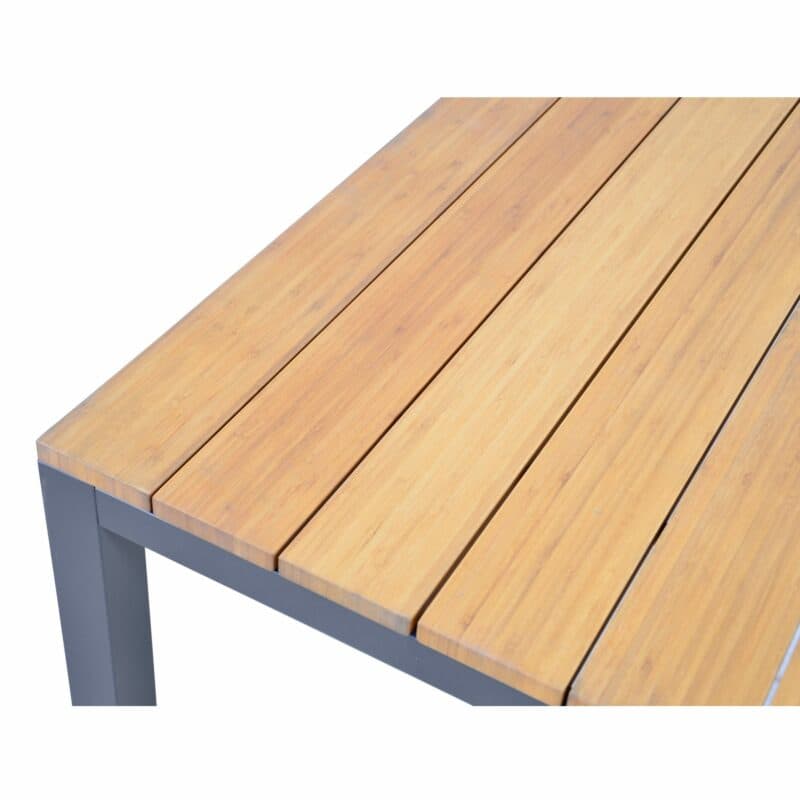 Lesli Living "Donnan" Loungeset, Gestelle Aluminium charcoal, Kissen Olefin anthrazit, Tischplatten und Armlehnen Bambus, Detail Tischplatte