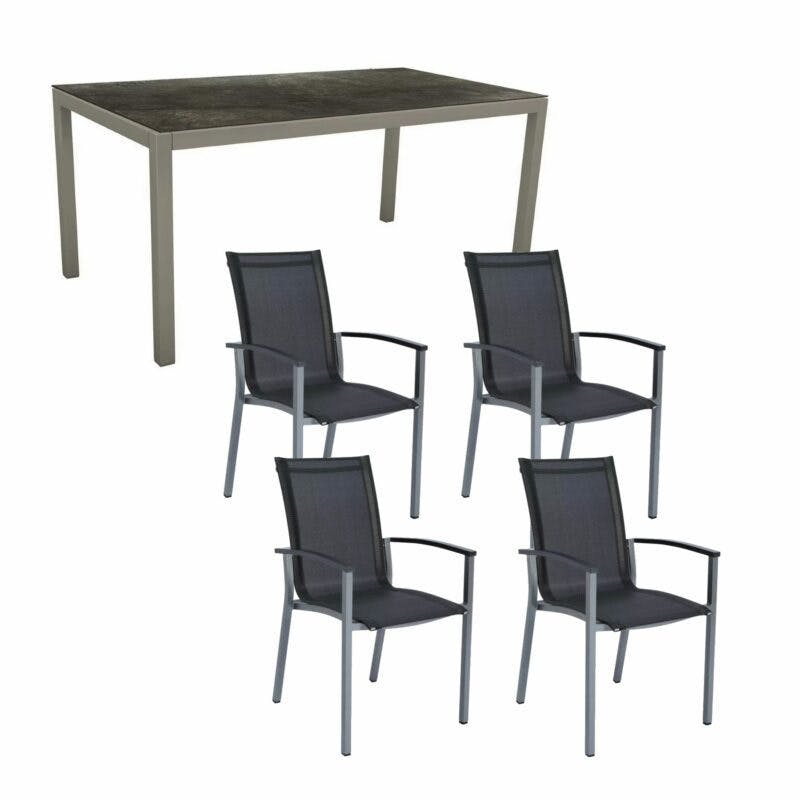 Stern Gartenmöbel-Set "Evoee", Gestelle Aluminium graphit, Sitzfläche Textilgewebe silbergrau, Tischplatte HPL Dark Marble