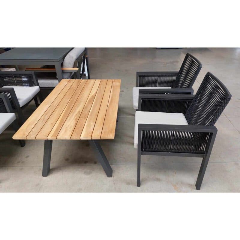 4Seasons Outdoor "Ambassador" Loungetisch, Gestell Edelstahl anthrazit, Tischplatte Teakholz mit Stuhl "Siara"