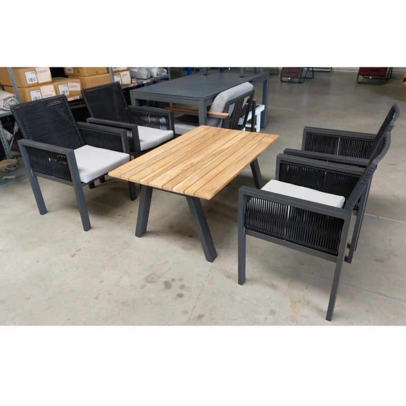 4Seasons Outdoor "Ambassador" Loungetisch, Gestell Edelstahl anthrazit, Tischplatte Teakholz mit Stuhl "Siara"