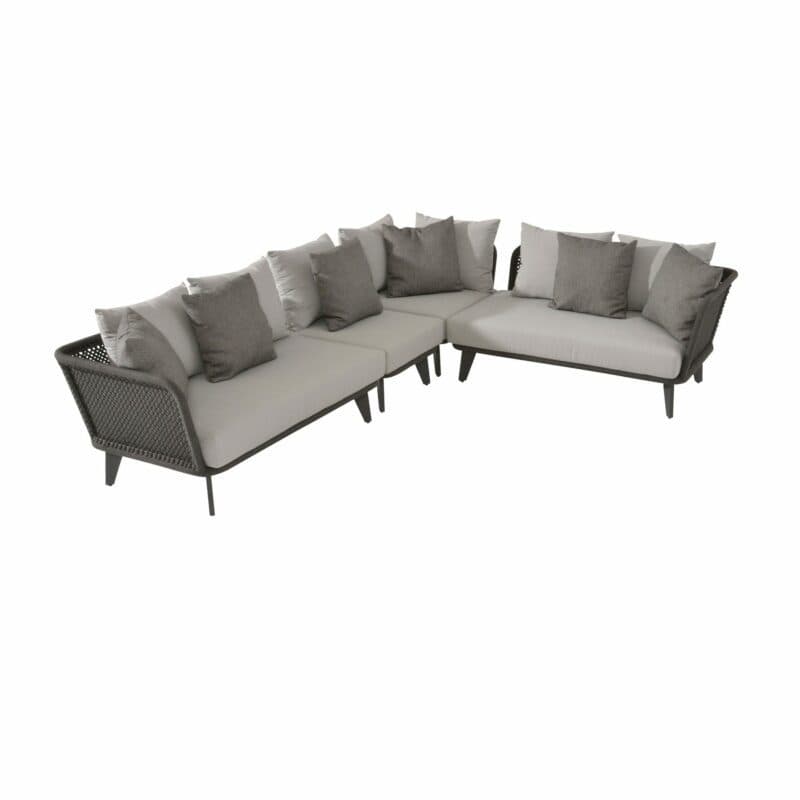 4Seasons Outdoor "Belize" Loungeset 4-tlg., Alu anthrazit, Rope schwarz - lange Seite rechts