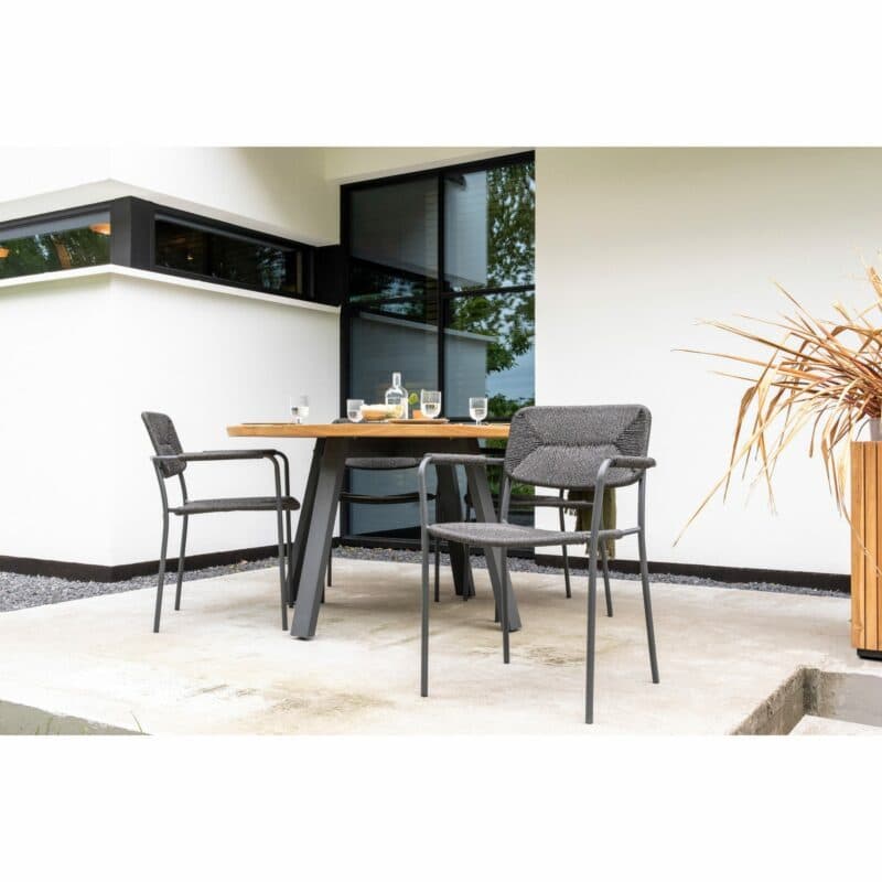 4Seasons Outdoor Gartenmöbelset mit "Bora" Diningsessel, Gestell Aluminium anthrazit, Sitz Polyrattan anthrazit, und "Ambassador" Gartentisch Ø 130 cm, Gestell Edelstahl anthrazit, Tischplatte Teak