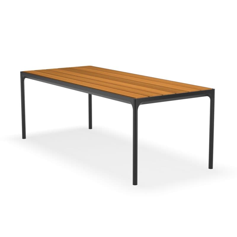 Gartentisch "Four" von Houe, Gestell Aluminium schwarz, Tischplatte Bambus, 210x90 cm