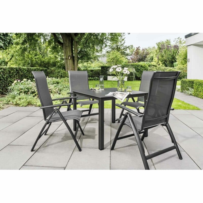 Kettler "Cubic" Gartentisch, Aluminium anthrazit mit HPL-Platte und Multipositionssessel "Legato Curve"