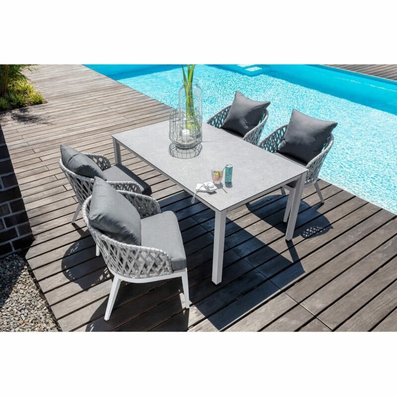 Kettler "Cubic" Gartentisch, Aluminium silber mit Keramik-Platte und Diningsessel "Sunny"