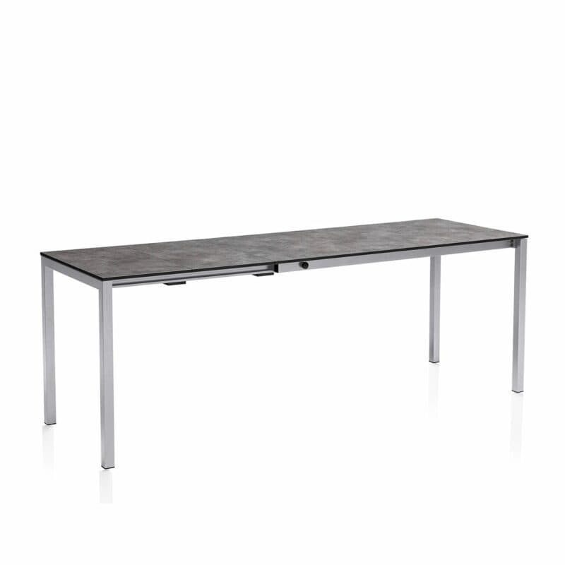 Kettler “Cubic“ Ausziehtisch mit Einlegeplatten, Gestell Aluminium silber, Tischplatte HPL anthrazit, 140/175/210x70 cm, Länge 210 cm