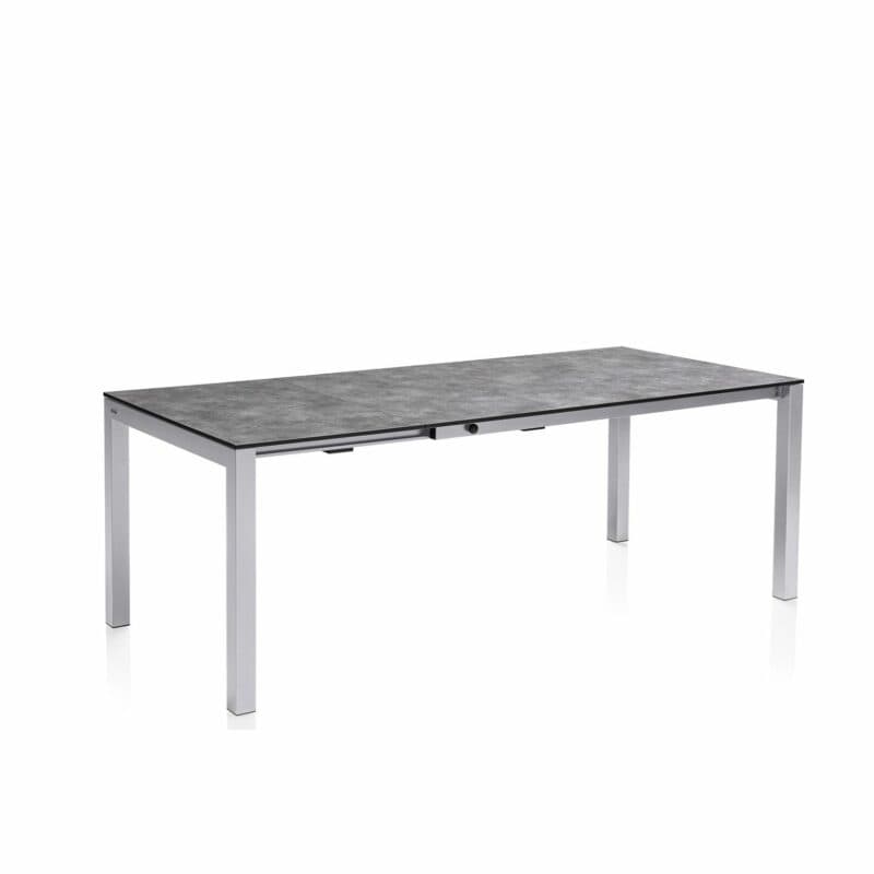 Kettler “Cubic“ Ausziehtisch mit Einlegeplatte, Gestell Aluminium silber, Tischplatte HPL anthrazit, 150/210x95 cm, Länge 210 cm