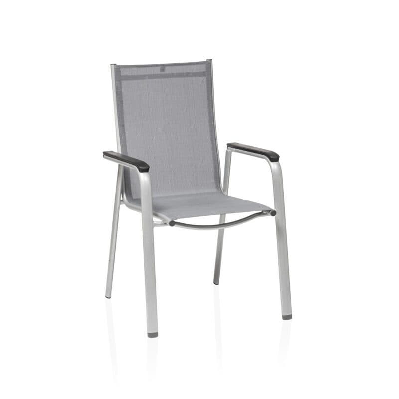 Kettler "Cirrus" Silver-Line Stapelsessel, Gestell Aluminium silber, Sitz Textilgewebe anthrazit-grau, Armlehnen Kunststoff