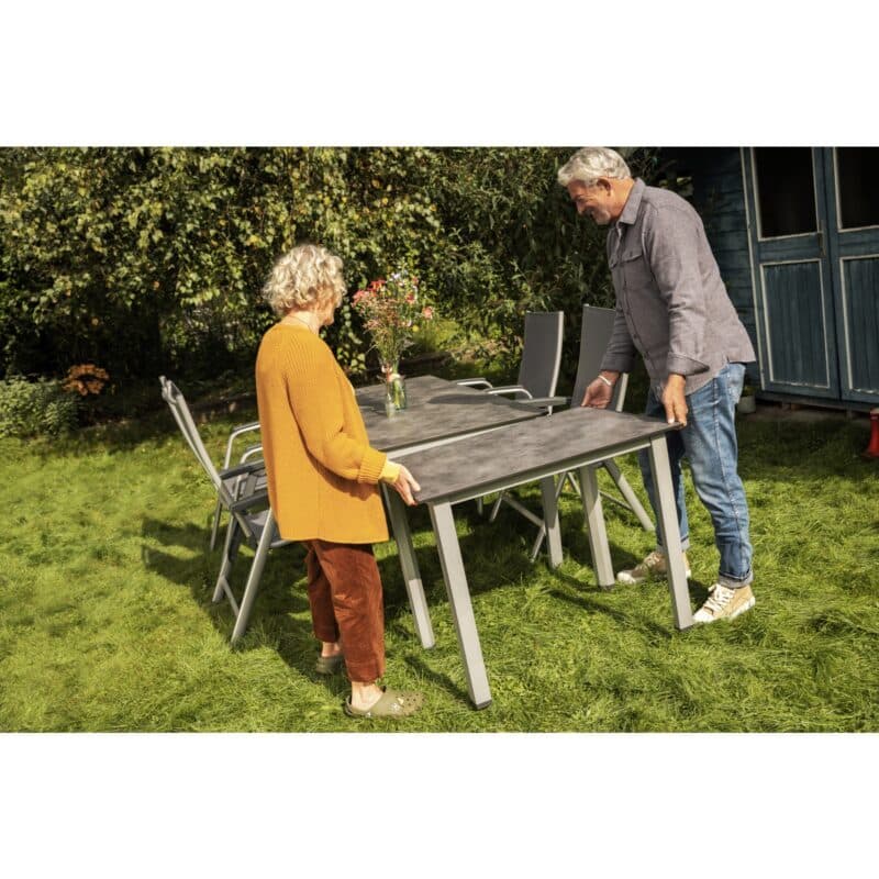 Kettler "Cubic" Gartentisch Aluminium silber mit HPL-Platte anthrazit mit Anstelltisch 95x70 cm