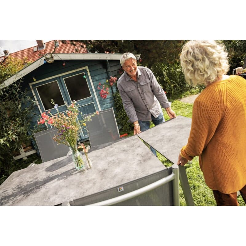 Kettler "Cubic" Gartentisch Aluminium silber mit HPL-Platte anthrazit mit Anstelltisch 95x70 cm