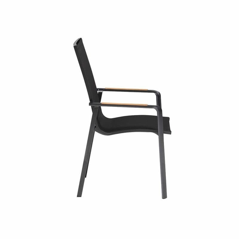 Kettler "Diamond" Stapelsessel, hohe Rückenlehne, Gestell Aluminium anthrazit, Sitzfläche Textilgewebe charcoal, Armlehnen Teak