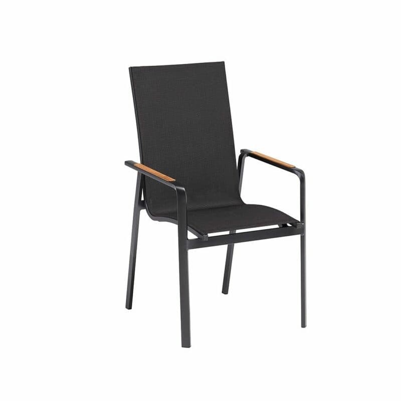 Kettler "Diamond" Stapelsessel, hohe Rückenlehne, Gestell Aluminium anthrazit, Sitzfläche Textilgewebe charcoal, Armlehnen Teak