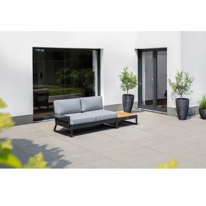 Kettler "Ocean Skid Platform" 2-Sitzer Sofa mit Ablage und Loungetisch, Alu anthrazit, Bezug Olefin hellgrau meliert