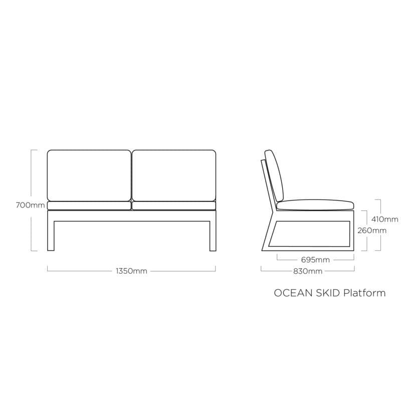 Kettler "Ocean Skid Platform" Loungesofa 2-sitzig - Maße