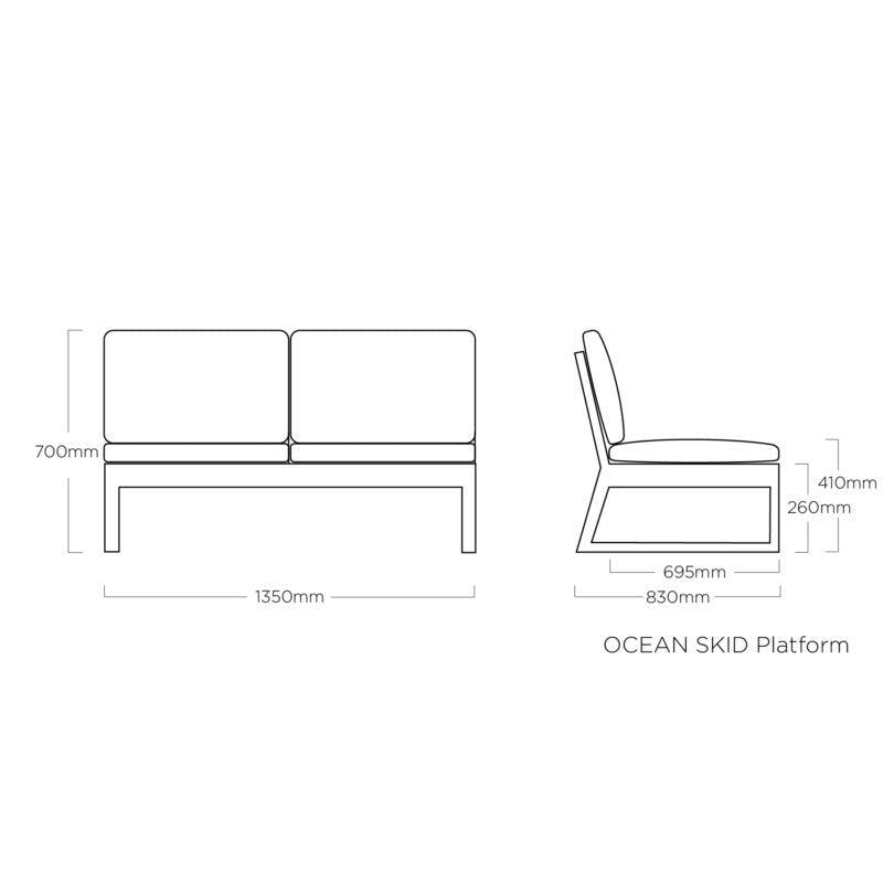 Kettler "Ocean Skid Platform" Loungesofa 2-sitzig - Maße