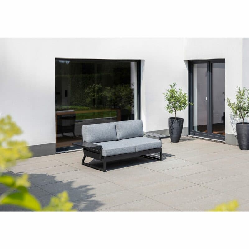 Kettler "Ocean Skid Platform" 2-Sitzer mit 2 Ablagen, Alu anthrazit, Bezug Olefin hellgrau meliert