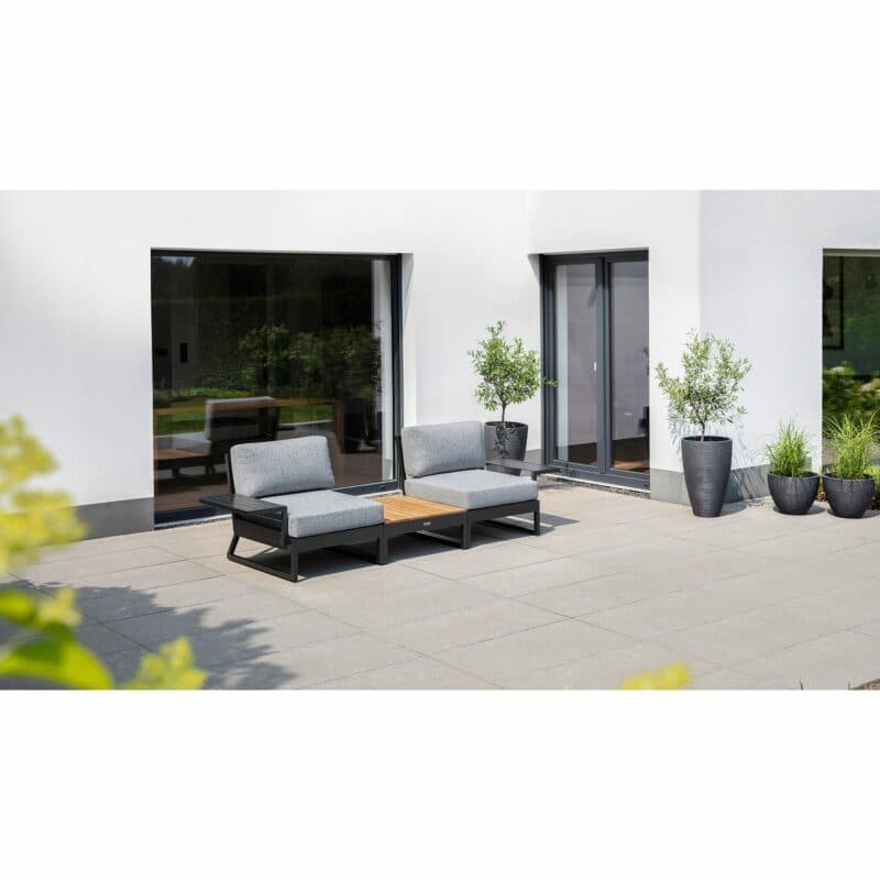 Kettler "Ocean Skid Platform" Mittelteile mit Ablagen plus Loungetisch, Alu anthrazit, Bezug Olefin hellgrau meliert