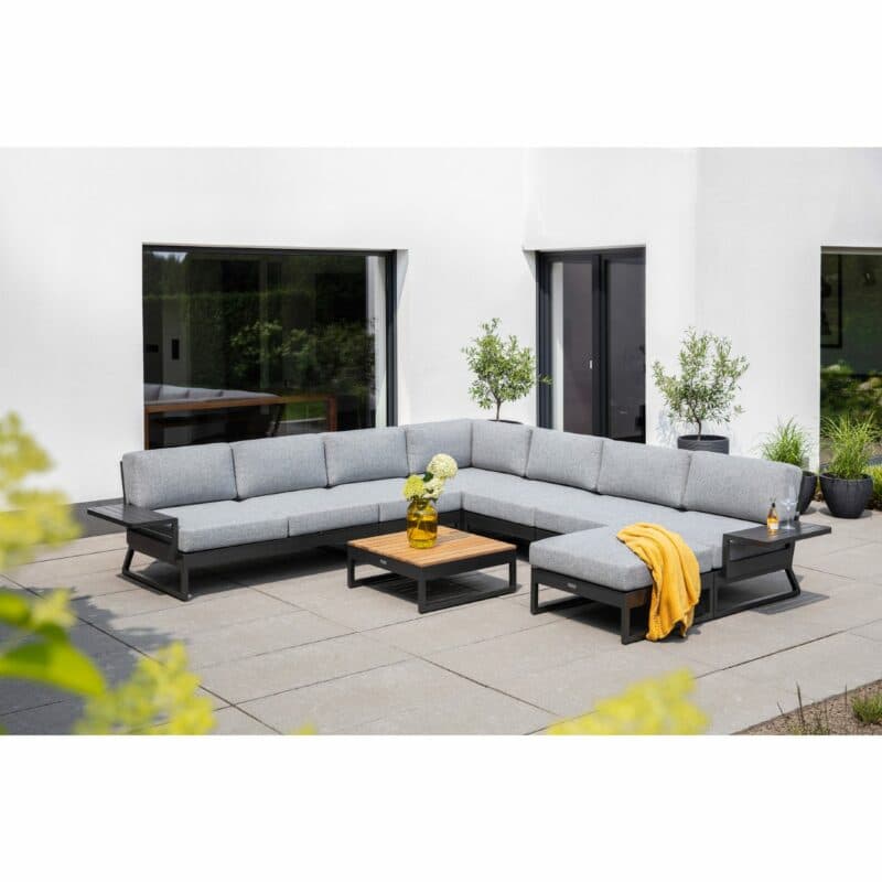 Kettler "Ocean Skid Platform" Eckloungeset, Alu anthrazit, Tischplatte Teak