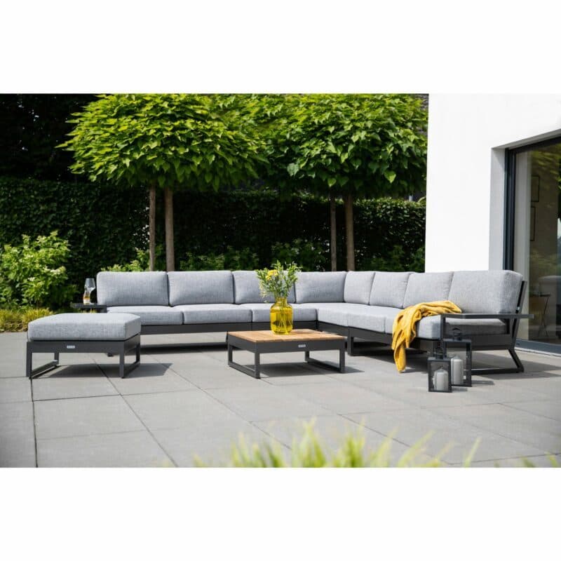 Kettler "Ocean Skid Platform" Eckloungeset, Alu anthrazit, Tischplatte Teak