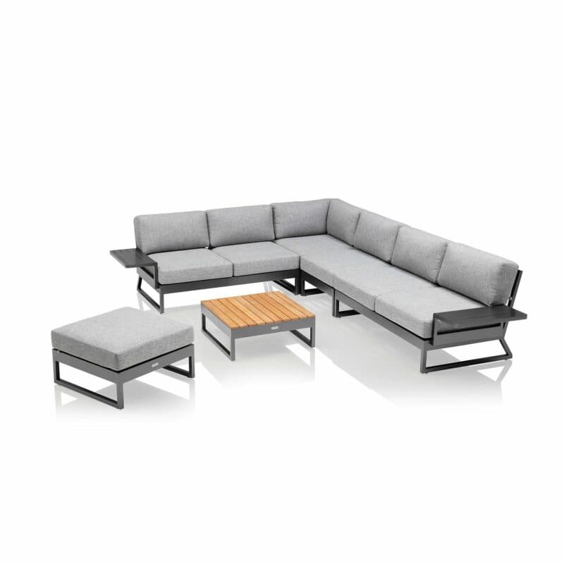 Kettler "Ocean Skid Platform" Eckloungeset, Alu anthrazit, Tischplatte Teak