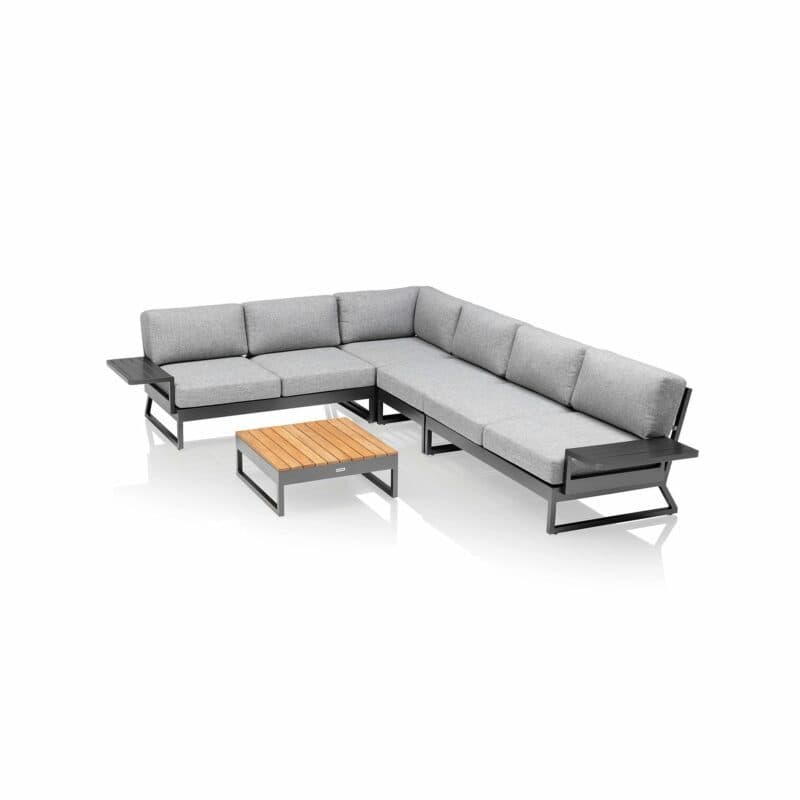 Kettler "Ocean Skid Platform" Eckloungeset, Alu anthrazit, Tischplatte Teak