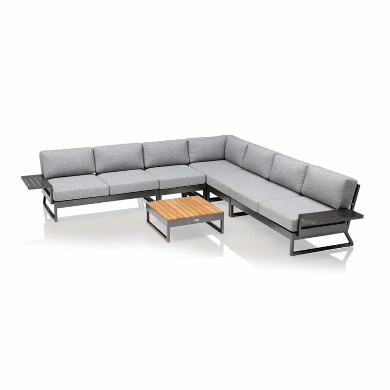 Kettler "Ocean Skid Platform" Eckloungeset, Alu anthrazit, Tischplatte Teak