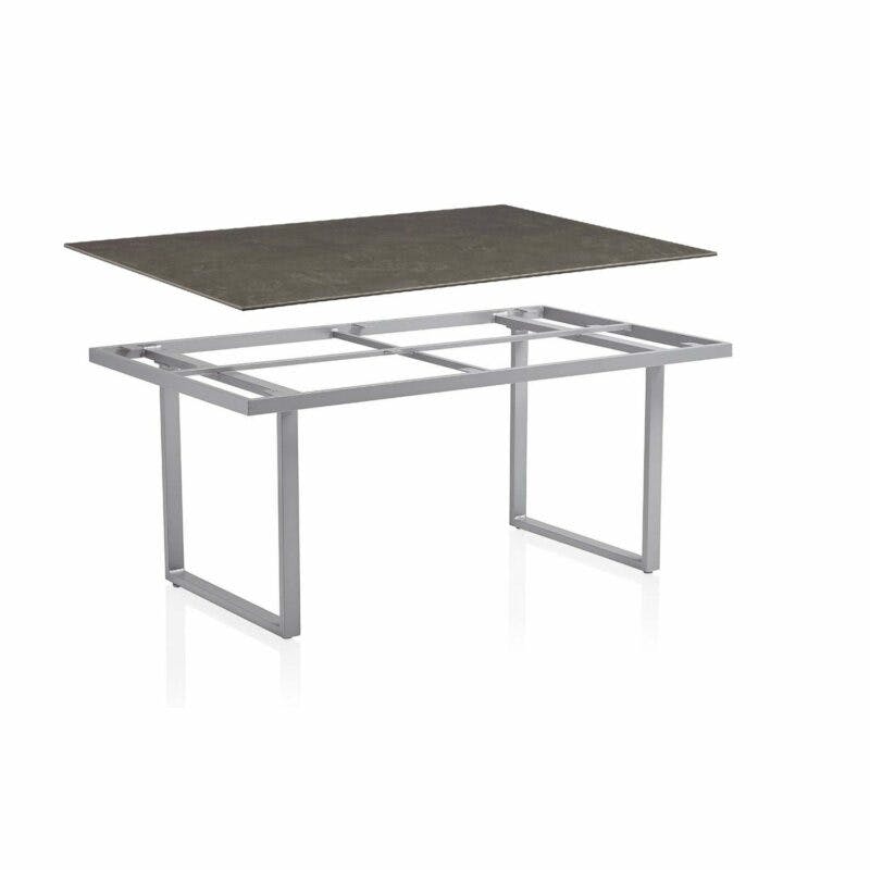 Kettler Tischwelt, Gestell "Skate" Aluminium silber mit frei wählbarer Tischplatte, hier Kettalux-Plus anthrazit (Schieferoptik), 160x95 cm, Tischhöhe ca. 68 cm