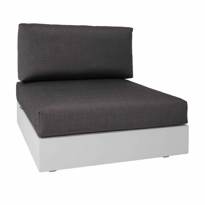 Jati&Kebon "Bari" 1-Sitzer Basismodul, Alu weiß, mit Sitz- und Rückenkissen, Bezug Sunbrella® charcoal mit EverDry-Füllung
