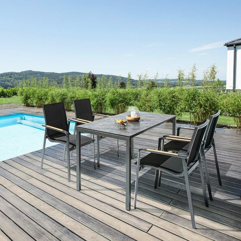 Kettler "Diamond/Cubic" Gartenmöbel-Set, Gestelle Aluminium anthrazit, Sitz Textilgewebe charcoal, Tischplatte HPL anthrazit, 140/175/210x70 cm