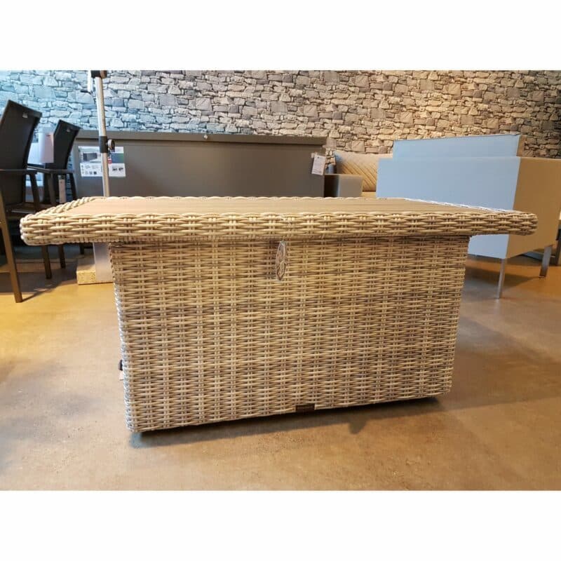 Home Islands "Kyoko" Loungetisch, Untergestell Aluminium, Polyrattan-Geflecht Salt/Pepper, Tischplatte Polywood Teak-Optik, Ausstellung Lauchringen