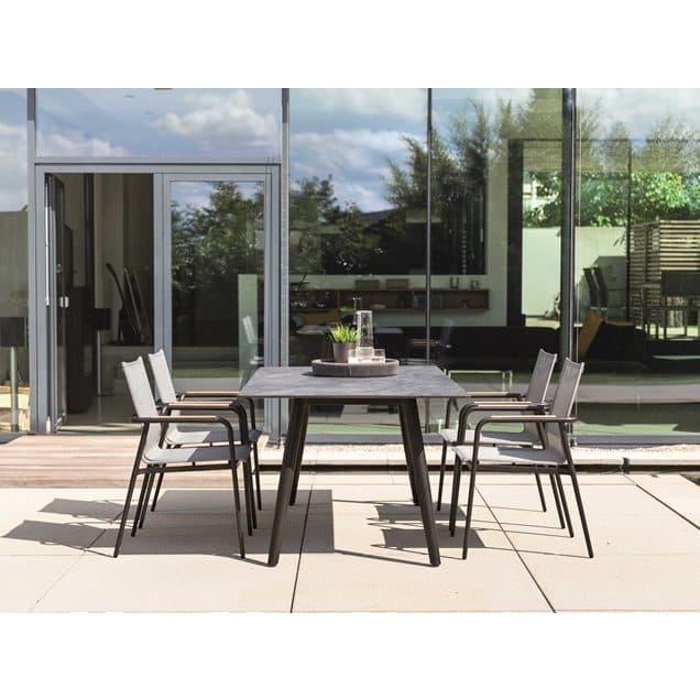 Stern "Interno" Gartentisch, Gestell Alu schwarz matt, Rundrohr, Tischplatte HPL Dark Marble, 180x100 cm