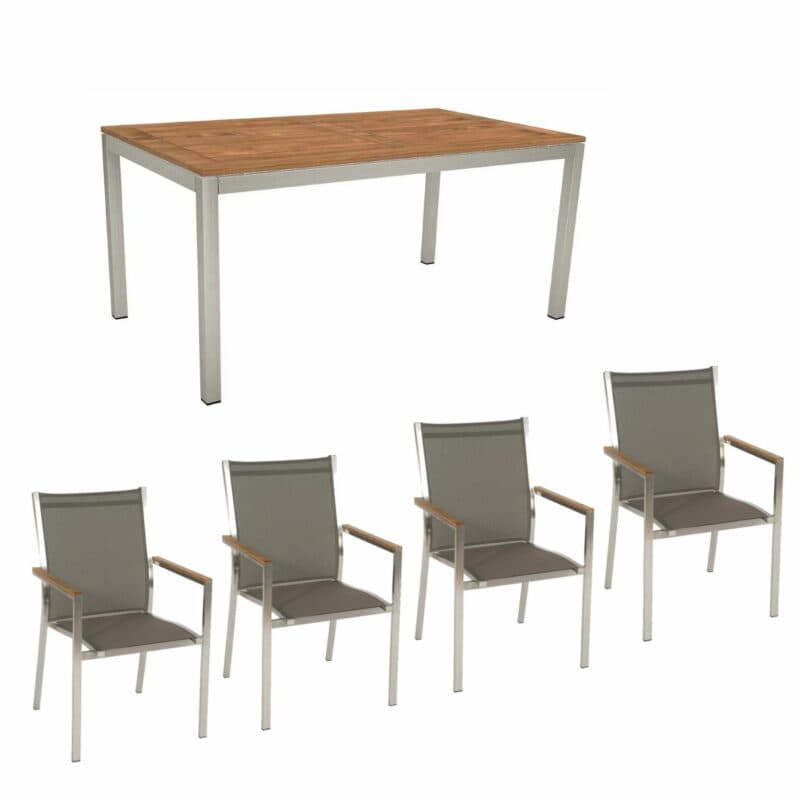 Stern Gartenmöbelset mit Gartenstuhl Cardiff in taupe und Gartentisch Edelstahl-Teak