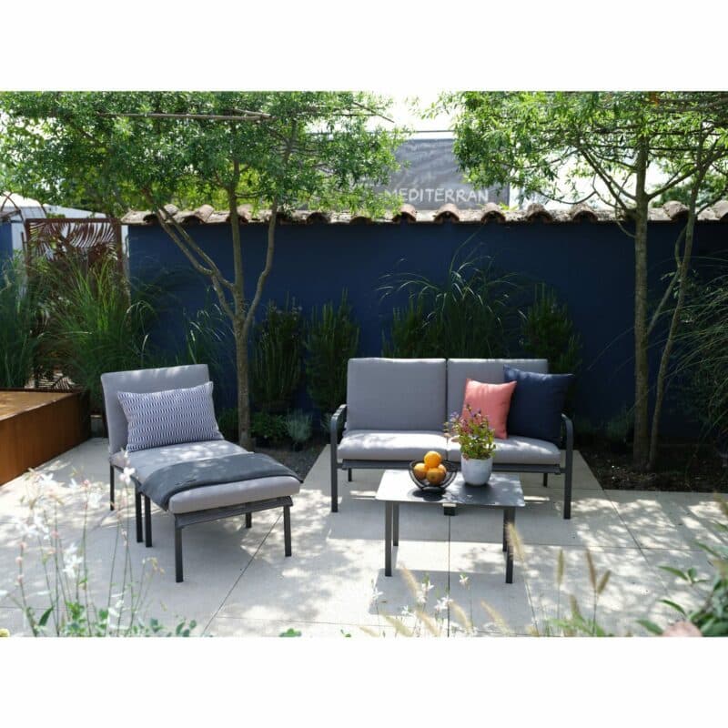 Jati&Kebon "Dransy" Loungeset 5-tlg., Aluminium eisengrau, Textilgewebe silbergrau mit Auflagen Silver Grey Basic