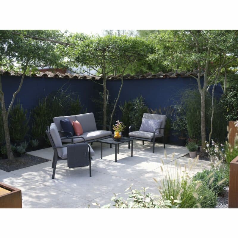 Jati&Kebon "Dransy" Loungeset 4-tlg., Aluminium eisengrau, Textilgewebe silbergrau mit Auflagen Silver Grey Basic