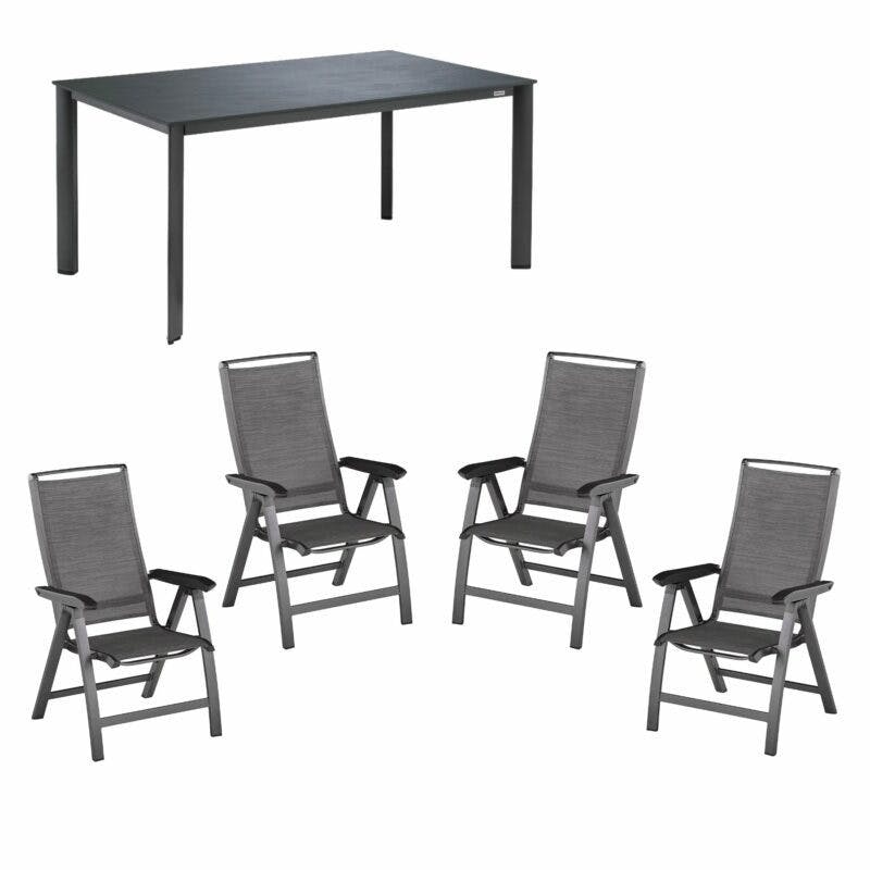Kettler Gartenmöbel-Set mit 4x Klappsessel "Forma II" und Tisch "Edge", Platte Kettalux-Plus