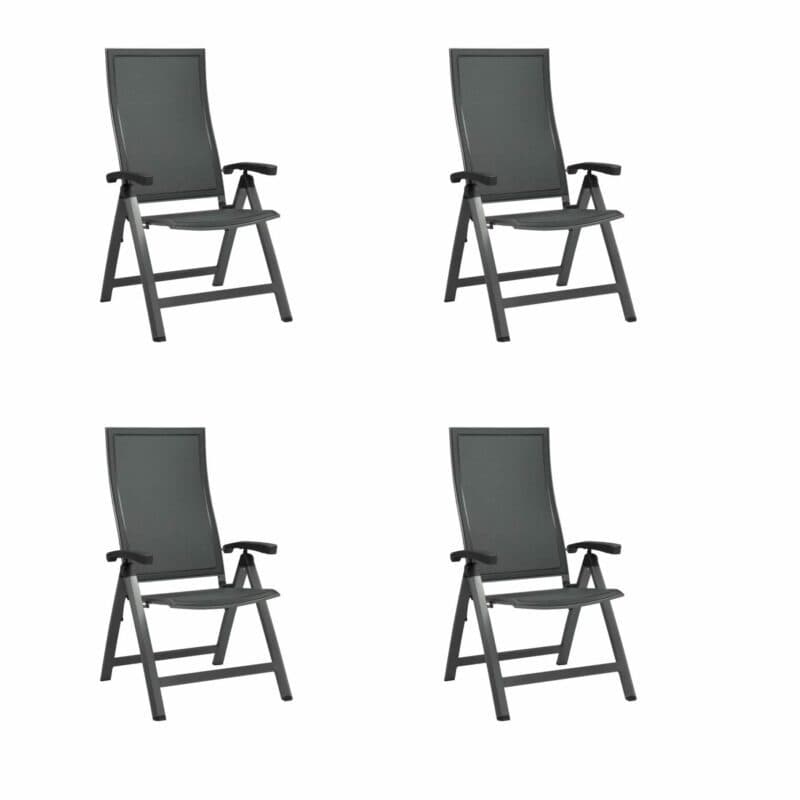 Stern Klappsessel "Kari" 4er-Set, Gestell Aluminium graphit, Textilgewebe silbergrau, Armlehnen Aluminium anthrazit