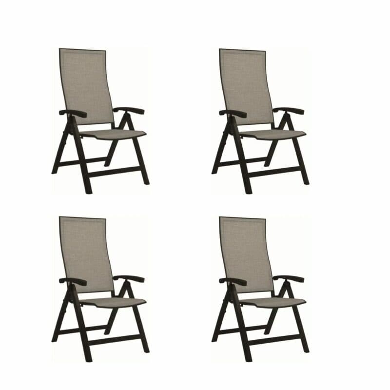 Stern "Kari" Klappsessel 4er-Set, Gestell Aluminium schwarz, Sitzfläche Textilbespannung Leinen grau