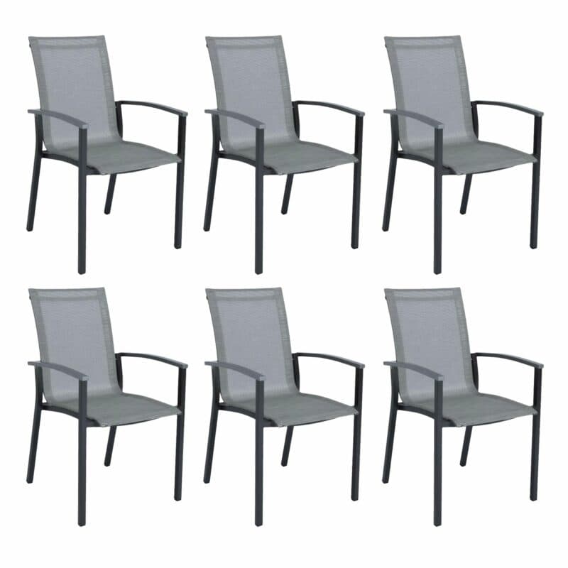 Stern "Evoee" Stapelsessel 6er-Set, Gestell Aluminium anthrazit, Sitzfläche Textilgewebe silber