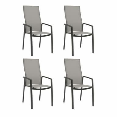 Stern "Kari" Hochlehner 4er-Set, Gestell Alumnium anthrazit, Sitzfläche Textilgewebe silber