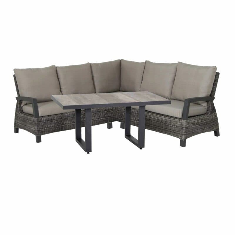 Siena Garden "Corido" Dining-Loungeset 4-tlg, mit 2 Seitenteilen, 1 Eckteil und 1 Casual-Dining-Tisch, Gestell Aluminium anthrazit matt, Polyrattan Charcoal grey, Tischplatte Keramik