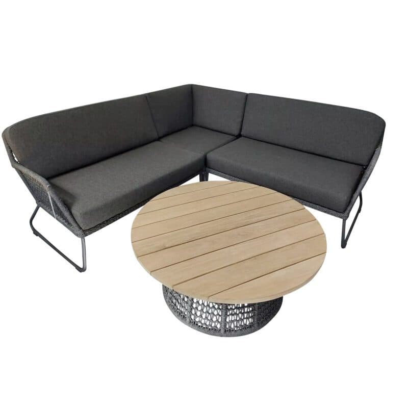 Sonnenpartner "Poison“ Loungeset 3-tlg., mit Loungetisch, Gestell Aluminium grau, Geflecht Polyrope dunkelgrau, Tischplatte Teak